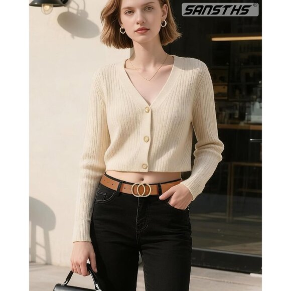 Women\'s Leather Belt Jeans Pants Fashion Waist Belt Ring Buckle Brown Gold